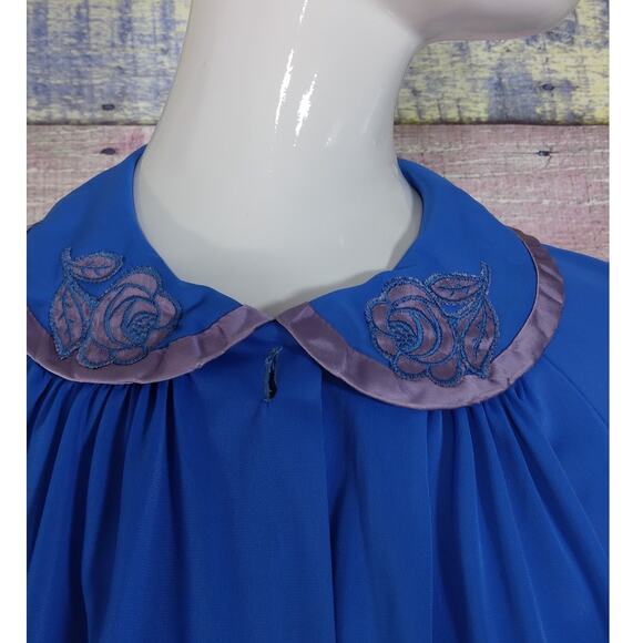 Vintage Gossard Artemis Blue Button Down Robe 3/4 Sleeve Size small Pockets - Picture 2 of 7